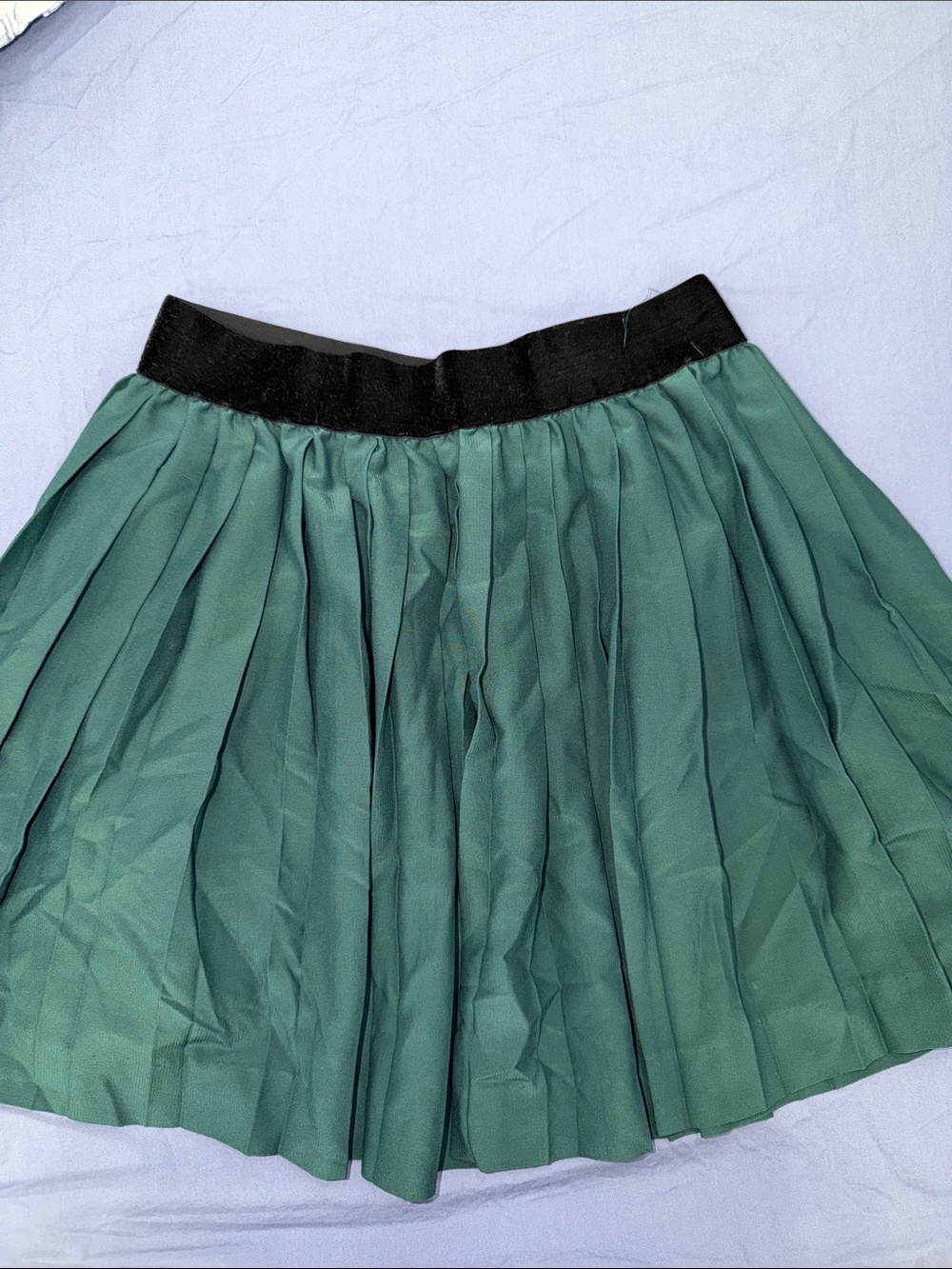 Divided Green Pleated Skater Skirt with Black Waistband